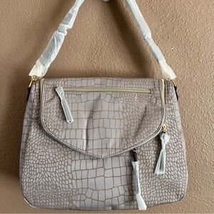 Stella & Dot Lady Boss Elegant Crocodile Pattern Gray Handbag NWOT